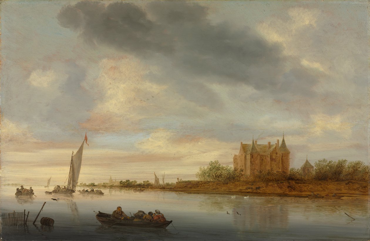 bir nehir üzerinde kale by Salomon van Ruysdael