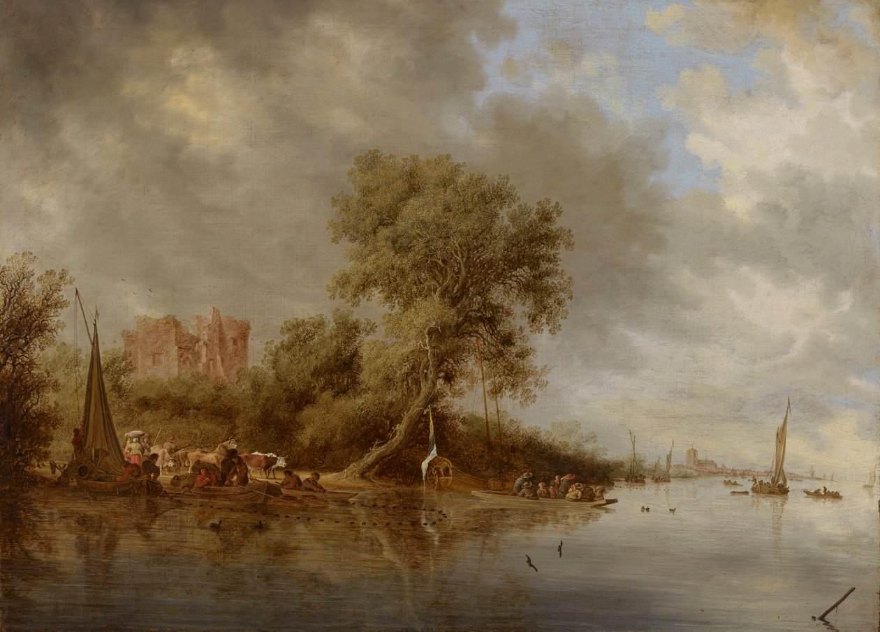 Egmond Kalesi Harabeleri ile Nehir Manzarası by Salomon van Ruysdael