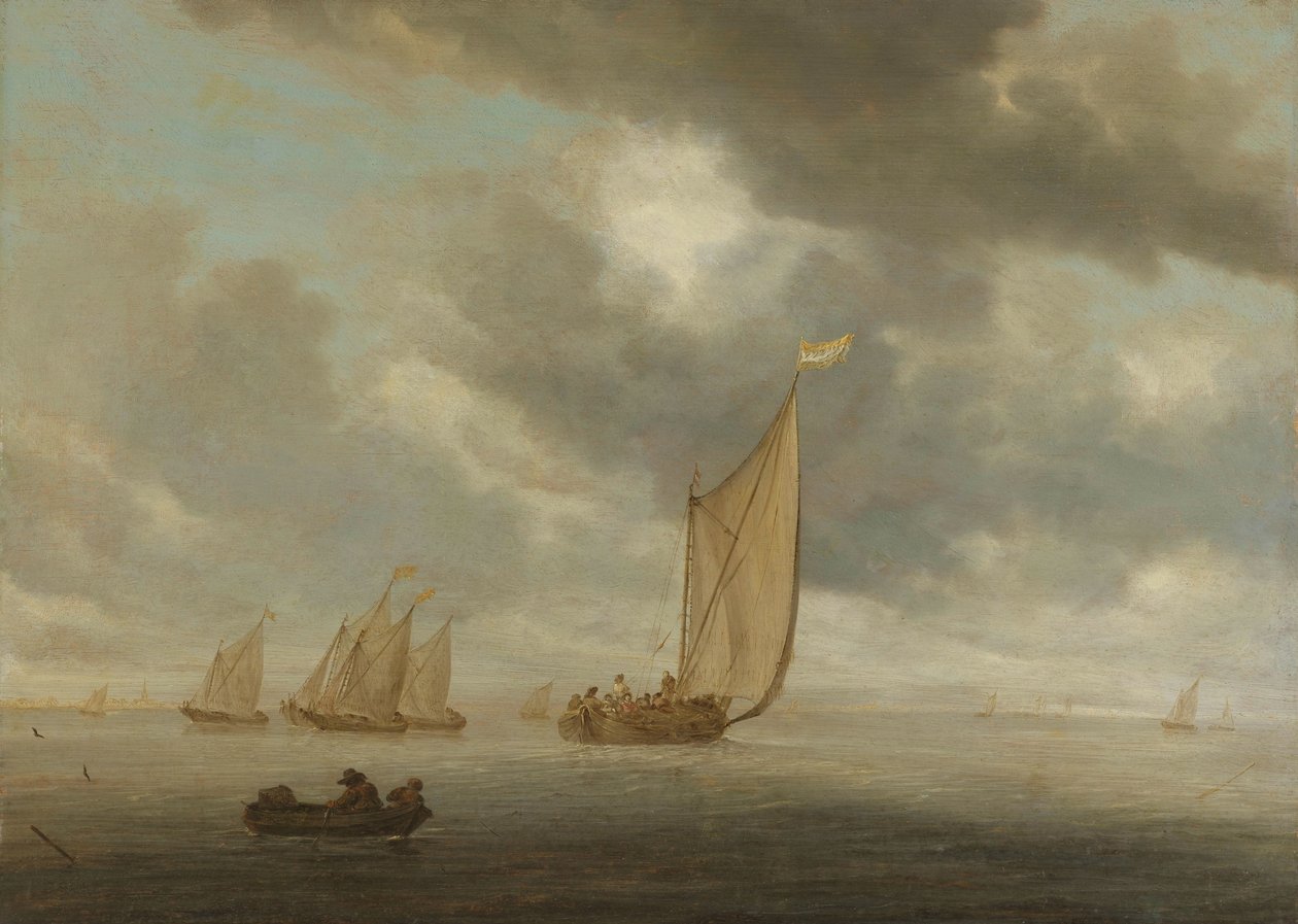 Bir iç su kütlesindeki yelkenli gemiler by Salomon van Ruysdael
