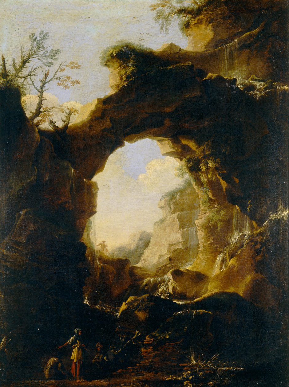 Kemerli ve şelaleli manzara by Salvator Rosa