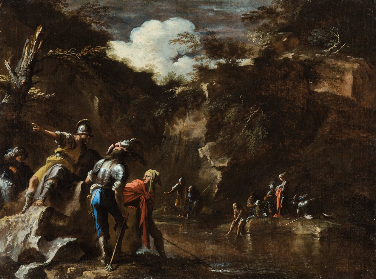 Yunan tarihinden bir sahne - Thales, nehrin Lidya ordusunun iki yanından akmasına neden oluyor. by Salvator Rosa