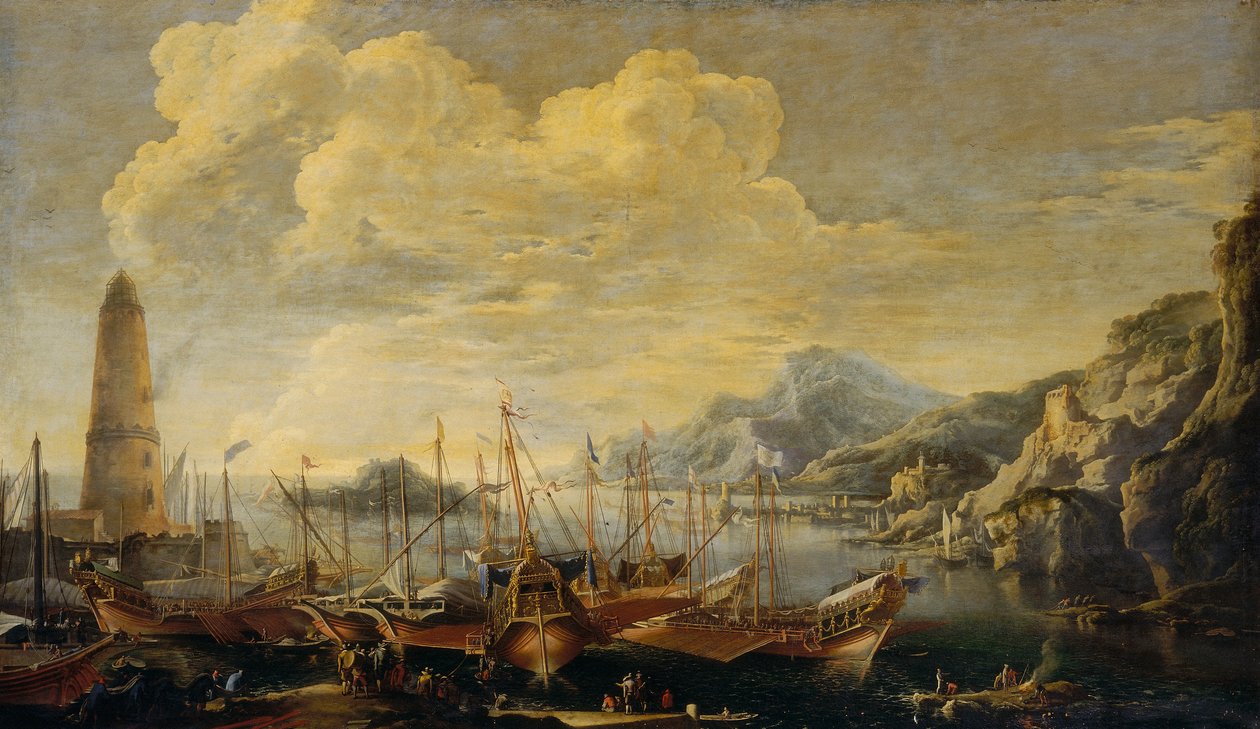 Deniz feneri ile deniz manzarası by Salvator Rosa