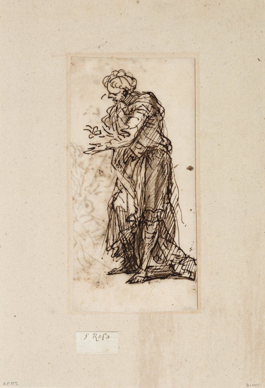 Ayakta Erkek Figürü (kağıt üzerinde yıkamalı kalem ve mürekkep) by Salvator Rosa