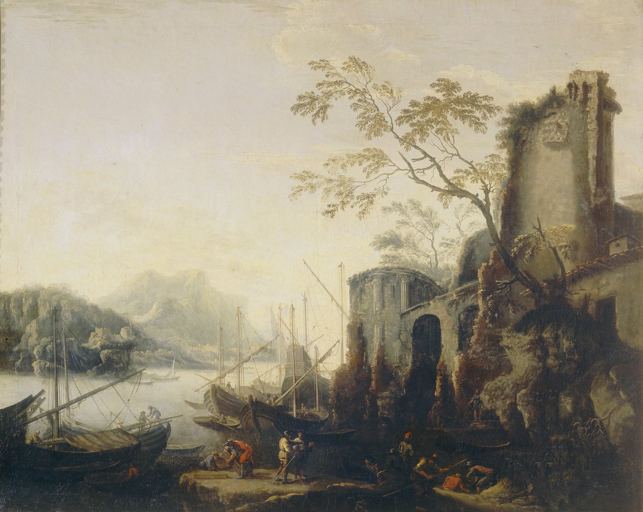 Bir liman manzarası by Salvator Rosa
