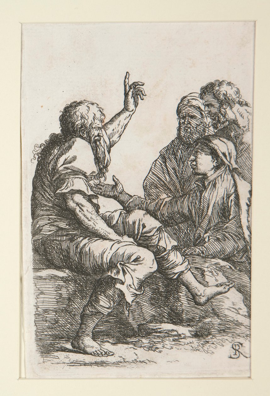 Üç Adamla Konuşan Yaşlı Bir Adam by Salvator Rosa