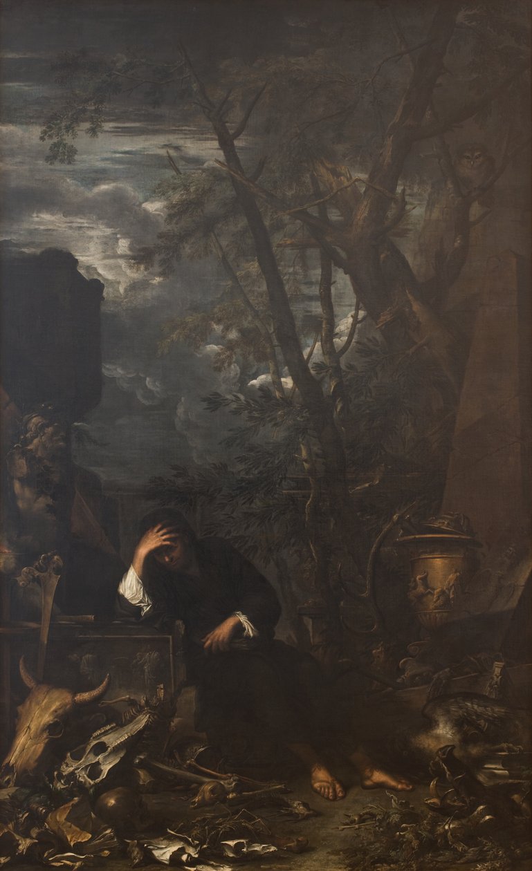 Meditasyonda Demokritos by Salvator Rosa