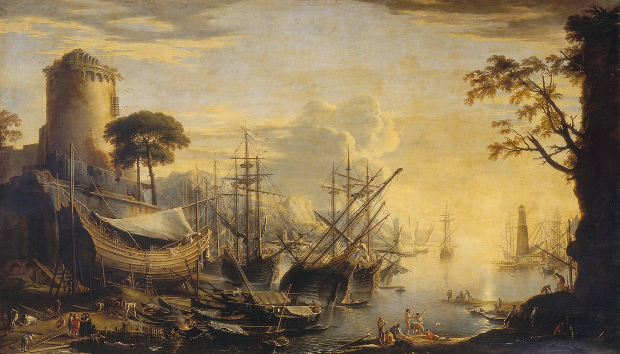 gün batımında liman by Salvator Rosa
