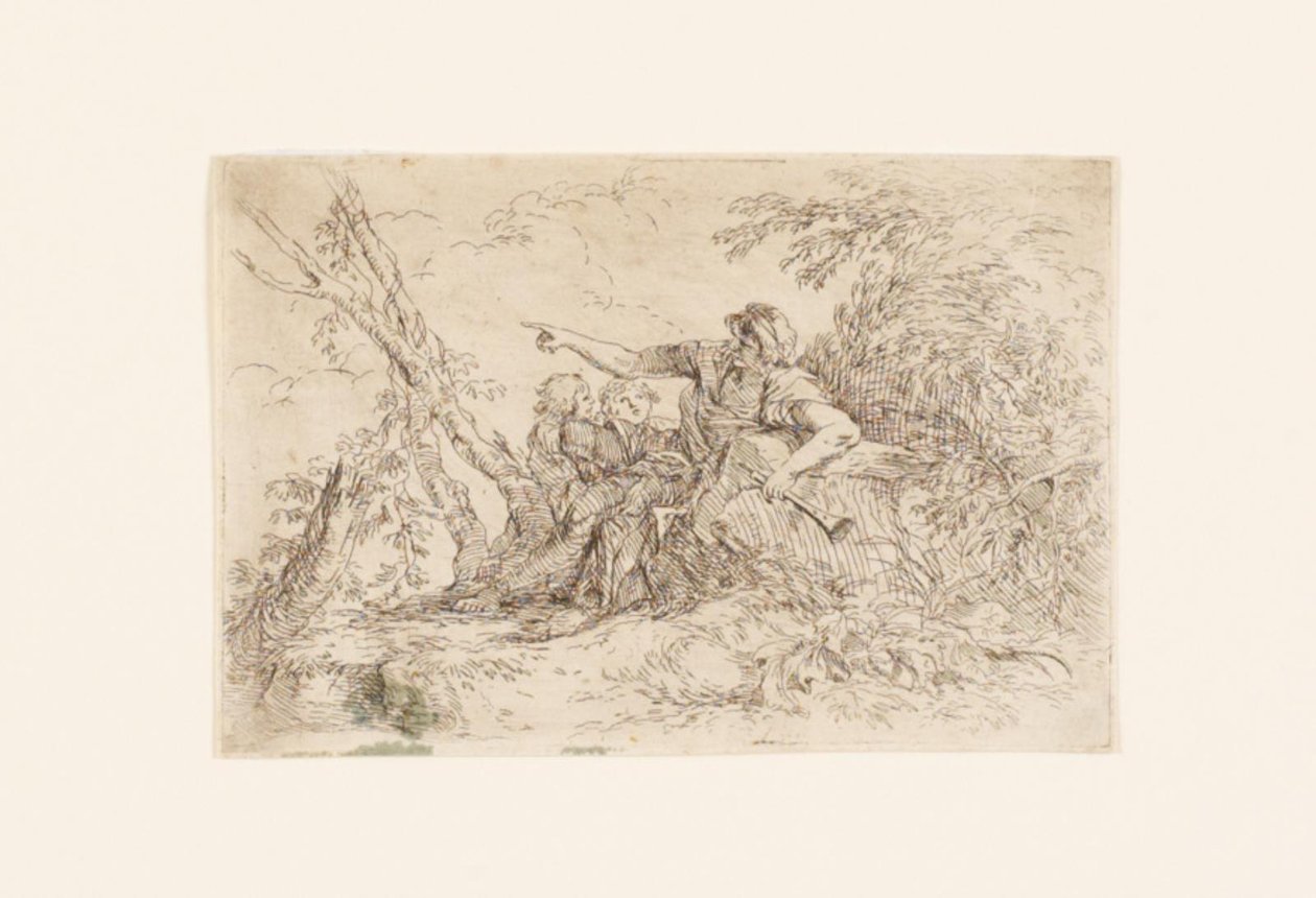 Bir manzarada çoban ve iki çocuk by Salvator Rosa