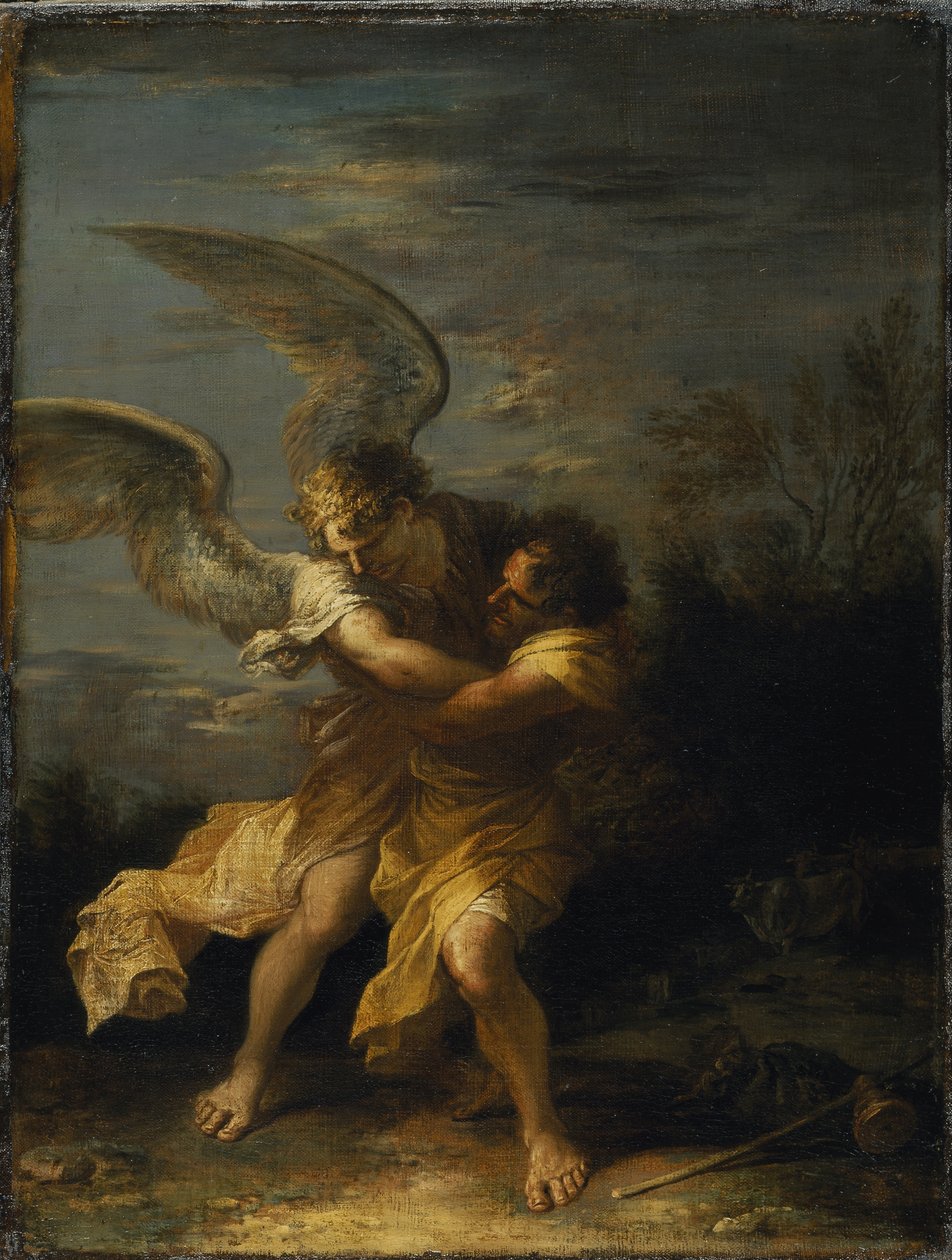 Yakup melekle güreşiyor (tuval üzerine yağlı boya) by Salvator Rosa