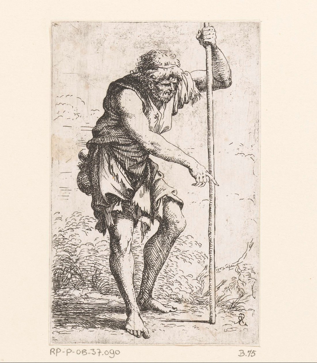 Bir sopa ile yaşlı adam Küçük rakamlar (dizi adı) Heykelcik (seri adı) by Salvator Rosa