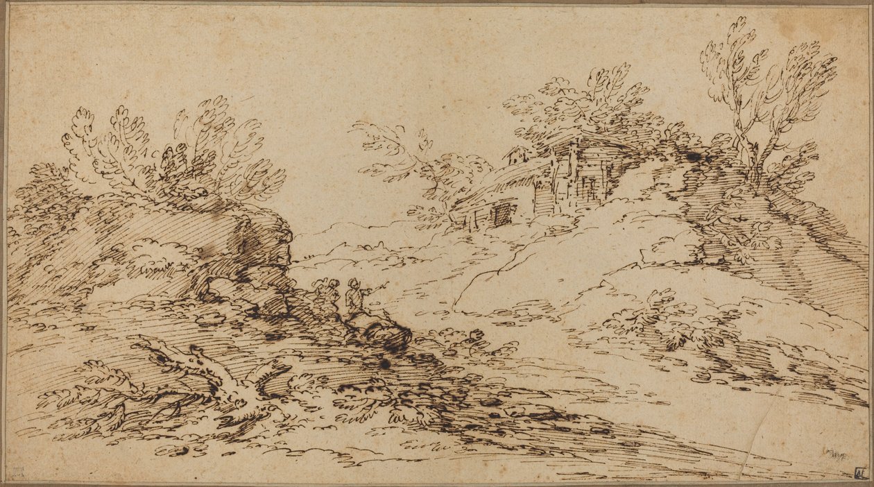 Rustik Bir Ev ile Kayalık Manzara by Salvator Rosa