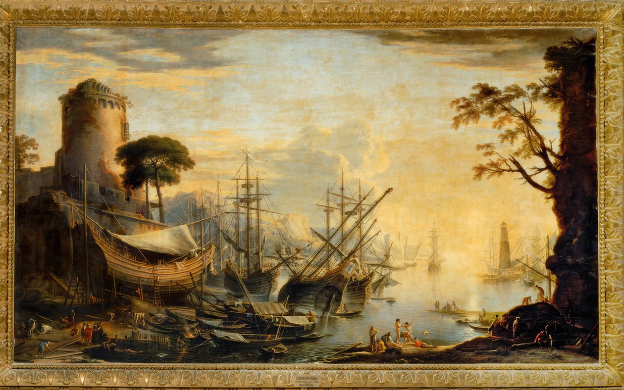 Gün batımında deniz limanı by Salvator Rosa
