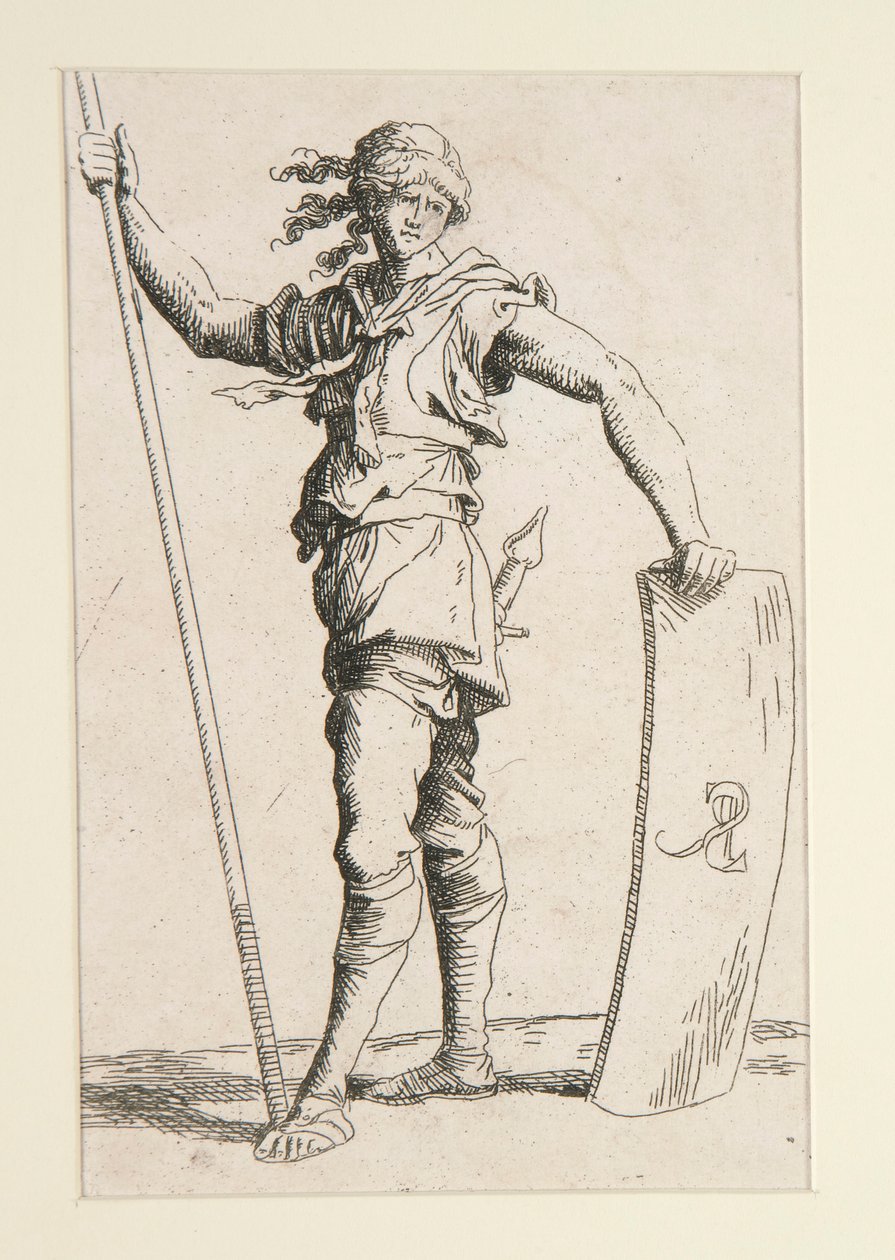 Mızraklı ve Kalkanlı Asker by Salvator Rosa