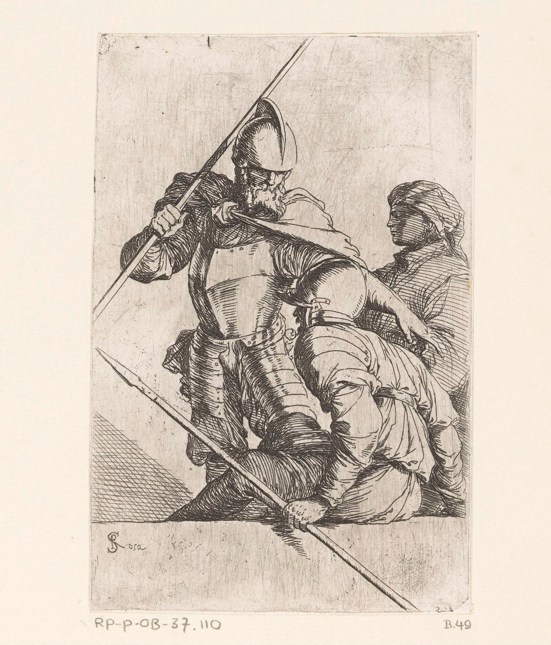 İki asker ve türbanlı bir figür Küçük rakamlar (dizi adı) Heykelcik (seri adı) by Salvator Rosa