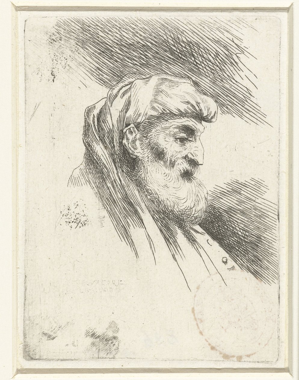 Sakallı yaşlı bir adamın başı Oryantal başlıklı kafalarla ilgili küçük bir çalışma (seri başlığı) by Salvatore Castiglione (signed by artist)