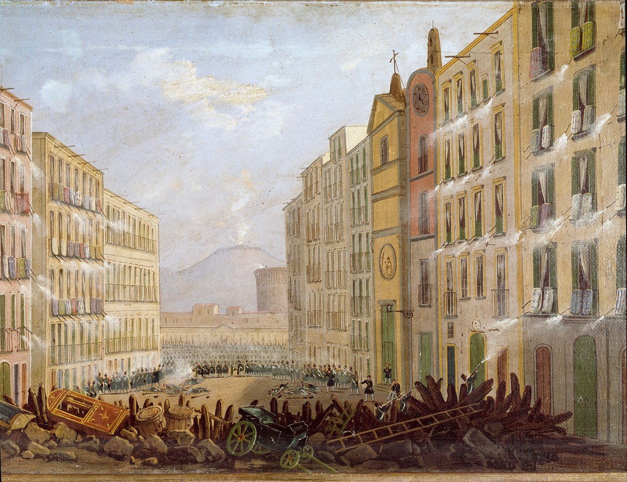 Risorgimento: “” Santa Brigida a Napoli mahallesindeki Barikatlar by Salvatore Fergola
