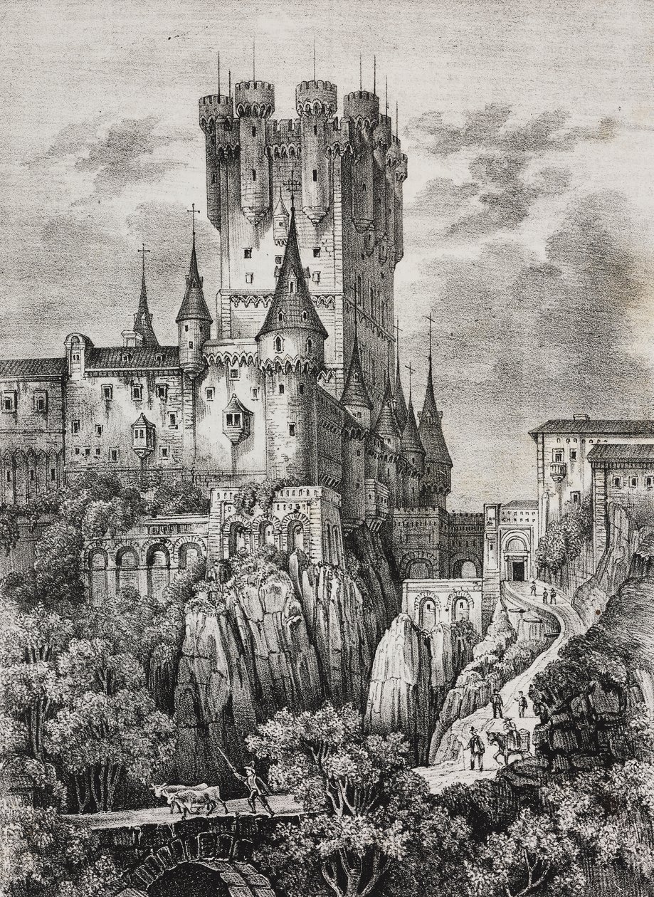 Alcazar of Segovia, İspanya, Poliorama Pittoresco'dan Salvatore Puglia tarafından litografi, n 36, 12 Nisan by Salvatore Puglia