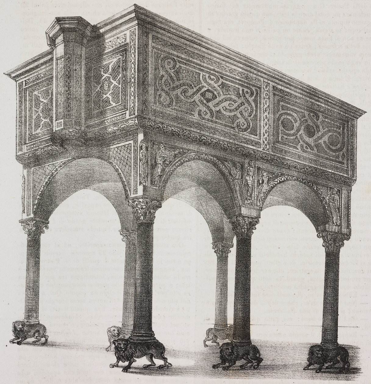 Sessa Aurunca katedralindeki antik ambo, Campania, İtalya, Poliorama Pittoresco'dan Pasquale Mattei (1813-1879) tarafından çizildikten sonra Salvatore Puglia tarafından litografi, n 43, Mayıs 31 by Salvatore Puglia