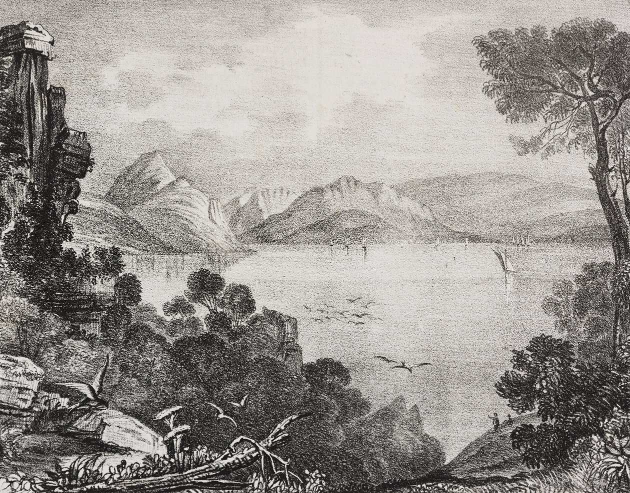 Ulysses'in Calypso adasındaki sarayına ait olduğu düşünülen antik kalıntılar, Corcyra adası (bugün Korfu), İyon Adaları, Yunanistan, Poliorama Pittoresco'dan Salvatore Puglia'nın litografisi, n 22, Ocak 4 by Salvatore Puglia