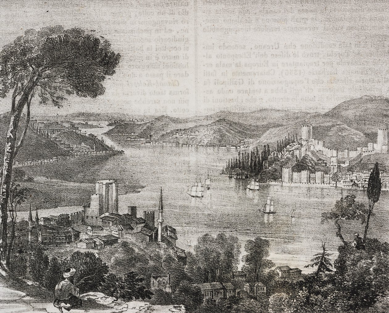 Asya ve Avrupa kıyılarındaki boğaz kaleleri, Türkiye, Poliorama Pittoresco'dan Gaetano Riccio'nun litografisi, n 18, Aralık 9 by Salvatore Puglia