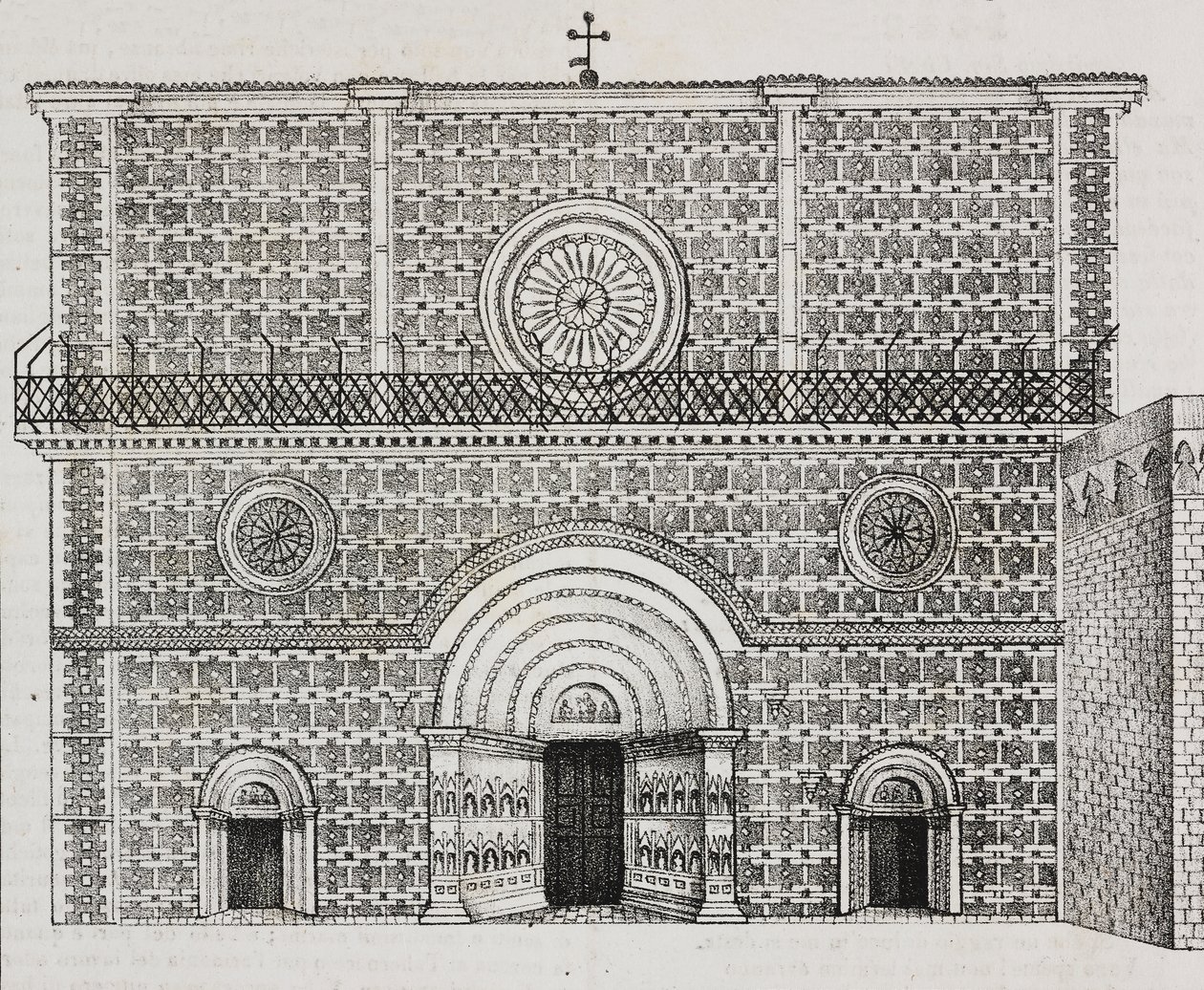 Santa Maria di Collemaggio bazilikası cephesi, L'Aquila, Abruzzo, İtalya, Poliorama Pittoresco'dan Salvatore Puglia tarafından litografi, n 32, Mart 15 by Salvatore Puglia