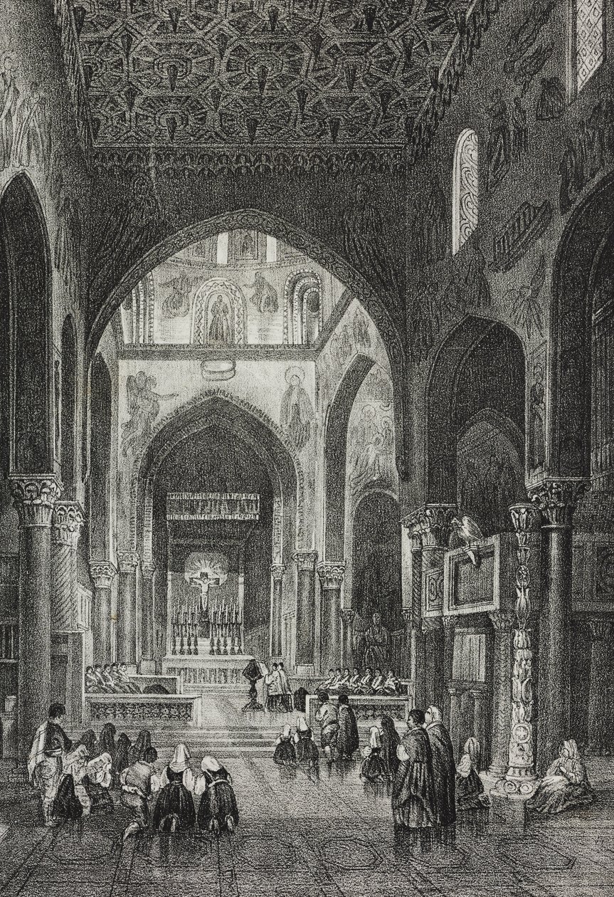 Palazzo dei Normanni'deki Palatine Şapeli'nin içi veya Palermo, Sicilya, İtalya'daki Kraliyet Sarayı, Poliorama Pittoresco'dan Salvatore Puglia tarafından litografi, n 41, 21 Mayıs by Salvatore Puglia