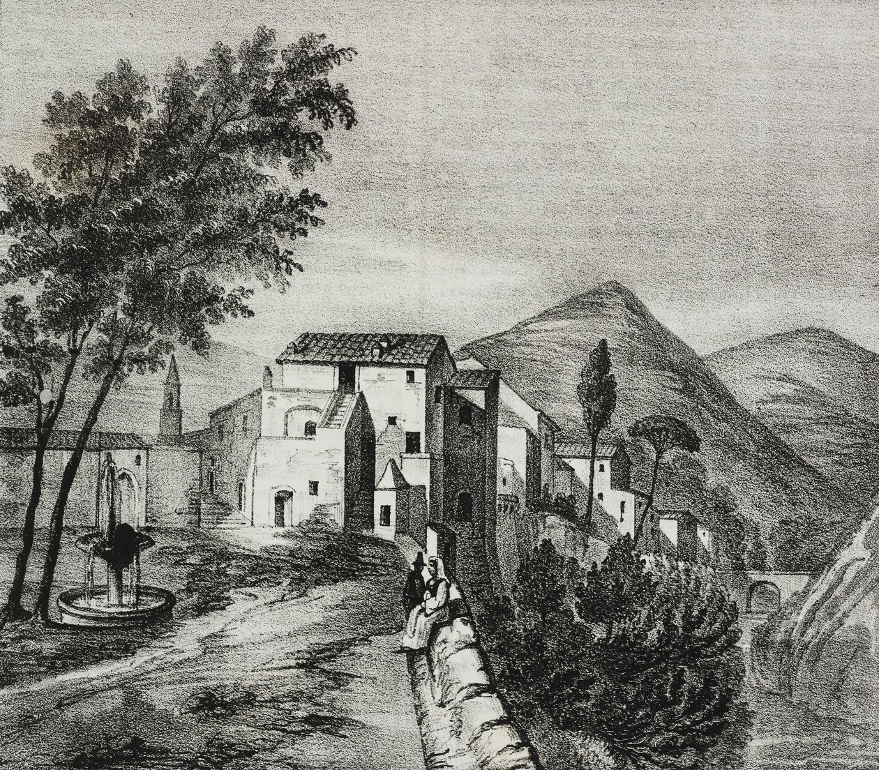 Piazzetta della Torricella, Sant'Agata de' Goti, Campania, İtalya, Poliorama Pittoresco'dan Salvatore Puglia tarafından litografi, n 21, 1 Ocak by Salvatore Puglia