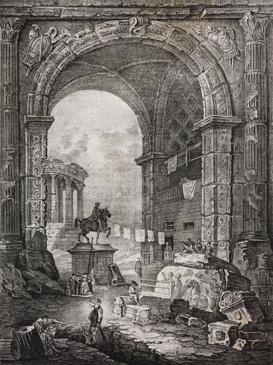 Roma kalıntıları, Hubert Robert'ın tablosu (1733-1808), Poliorama Pittoresco'dan Salvatore Puglia'nın litografisi, n 28, 17 Şubat by Salvatore Puglia