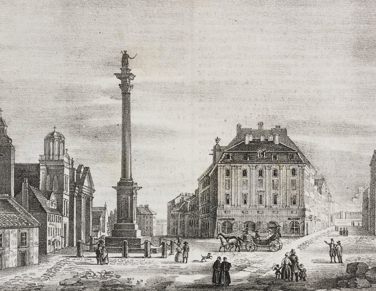 Sigismond Sütunu, Kral Sigismund III Vasa'yı (1566-1632) anmak için, Varşova, Polonya, Poliorama Pittoresco'dan Salvatore Puglia'nın litografisi, n 46, 21 Haziran by Salvatore Puglia