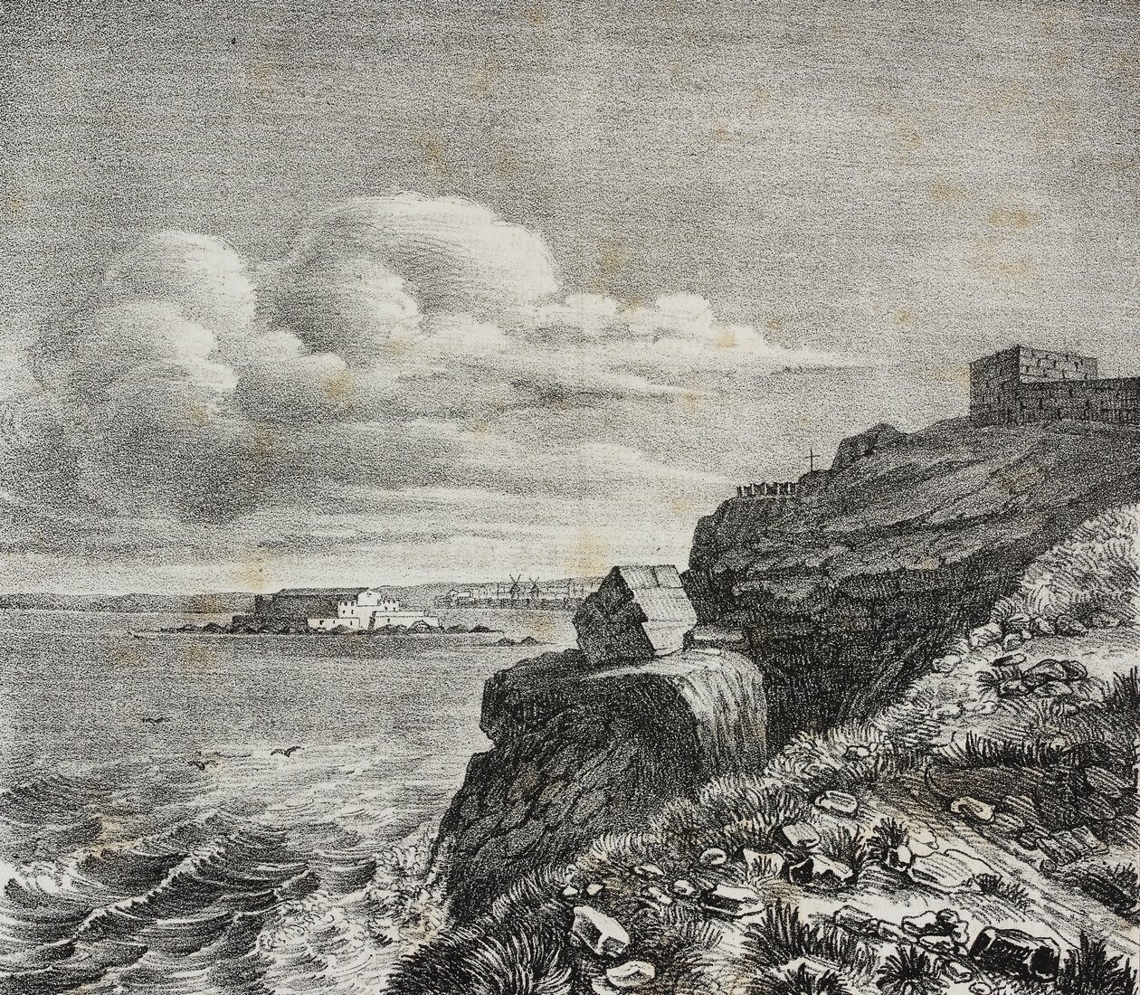 François-Rene de Chateaubriand için Saint-Malo, Fransa'daki mezar, Poliorama Pittoresco'dan Gaetano Riccio tarafından litografi, n 32, Mart 18 by Salvatore Puglia