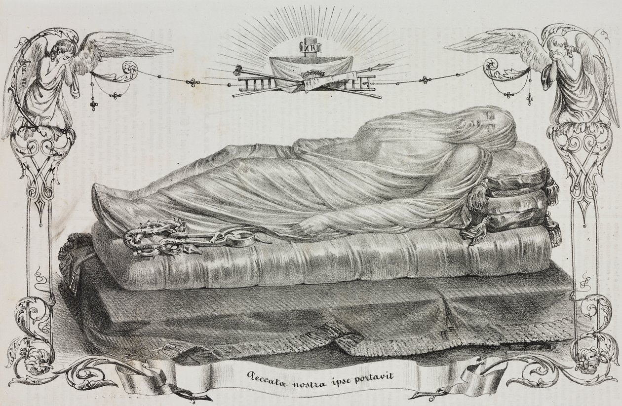 Peçeli İsa, Giuseppe Sanmartino (yaklaşık 1720-1793), Cappella Sansevero, Napoli, Campania, İtalya, Poliorama Pittoresco'dan Salvatore Puglia'nın litografisi, n 33, Mart 26 by Salvatore Puglia