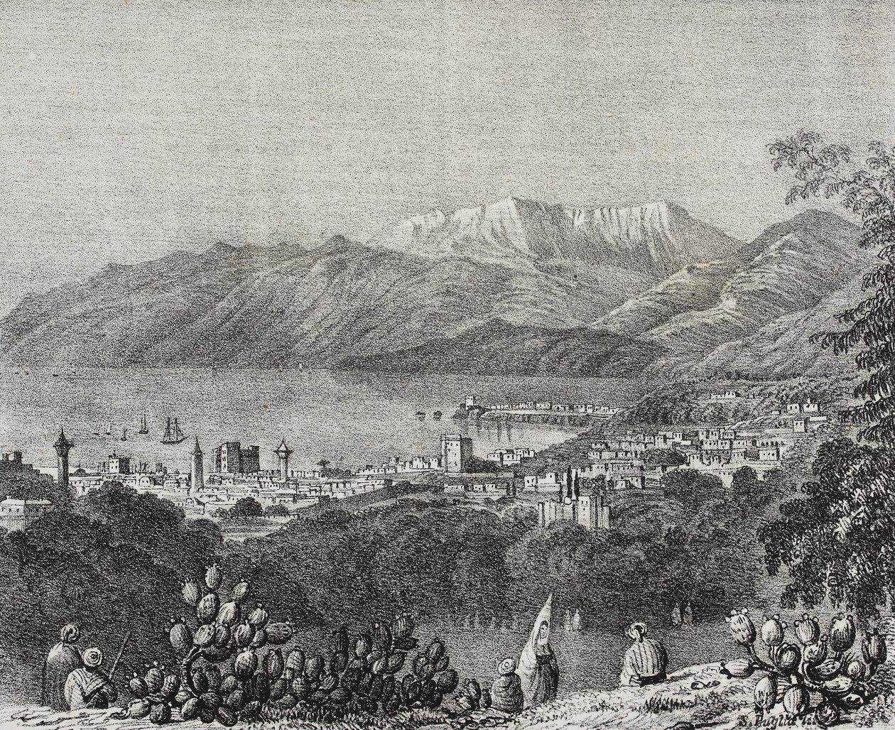 Beyrut ve Lübnan Dağı silsilesinin görünümü, Lübnan, Poliorama Pittoresco'dan Salvatore Puglia tarafından litografi, n 8, Ekim 1 by Salvatore Puglia