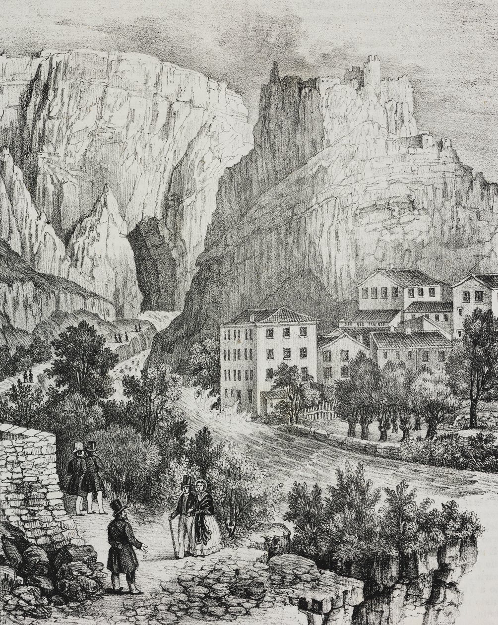 Fontaine-de-Vaucluse'un görünümü, Fransa, Poliorama Pittoresco'dan Sardi'nin litografisi, n 51, 30 Temmuz by Salvatore Puglia