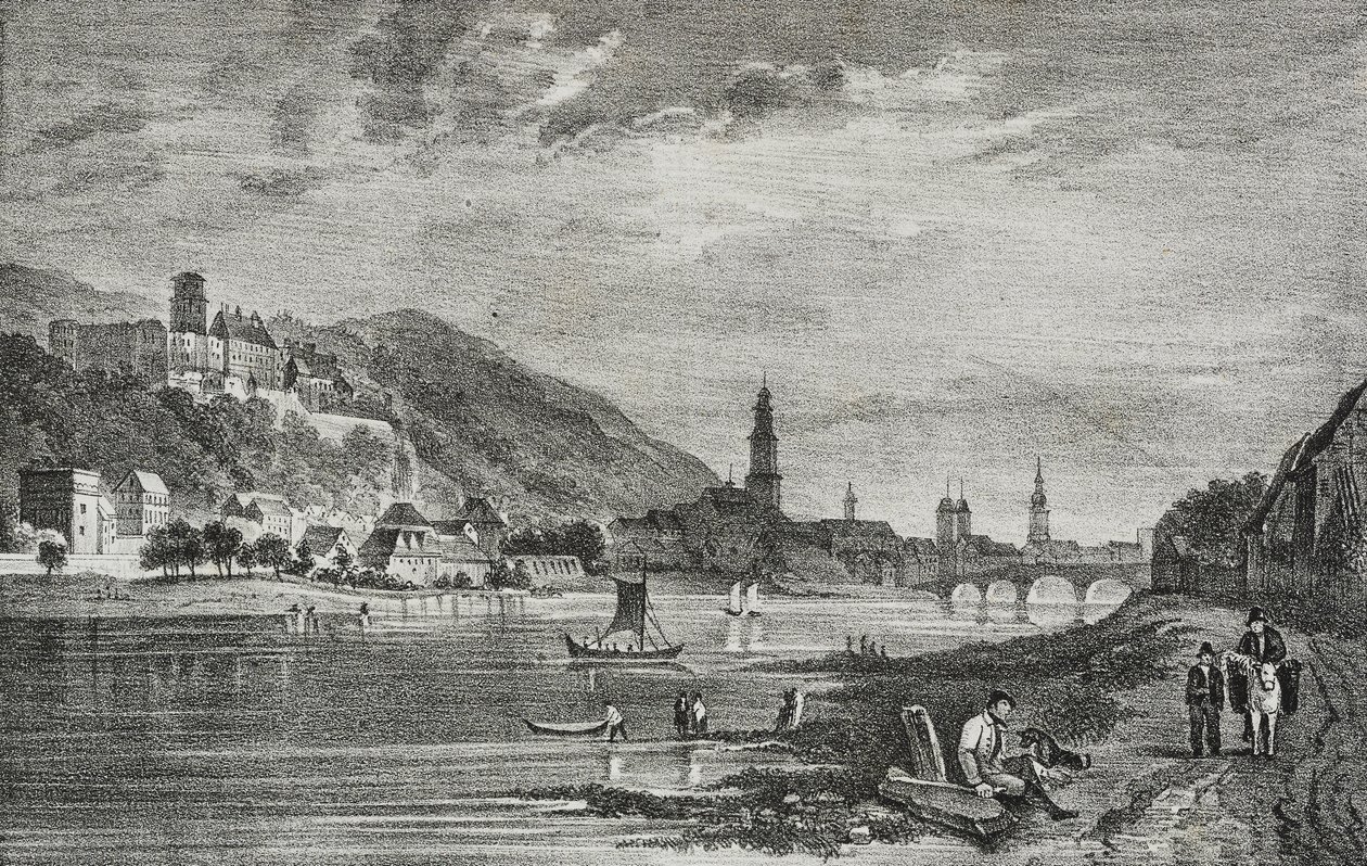 Heidelberg'in görünümü, Almanya, Poliorama Pittoresco'dan Salvatore Puglia tarafından litografi, n 28, 19 Şubat by Salvatore Puglia
