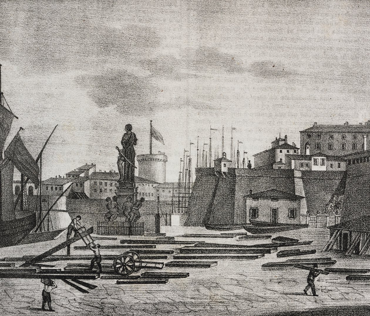 Livorno rıhtımının görünümü, Toskana, İtalya, Poliorama Pittoresco'dan Salvatore Puglia tarafından litografi, n 38, 26 Nisan by Salvatore Puglia