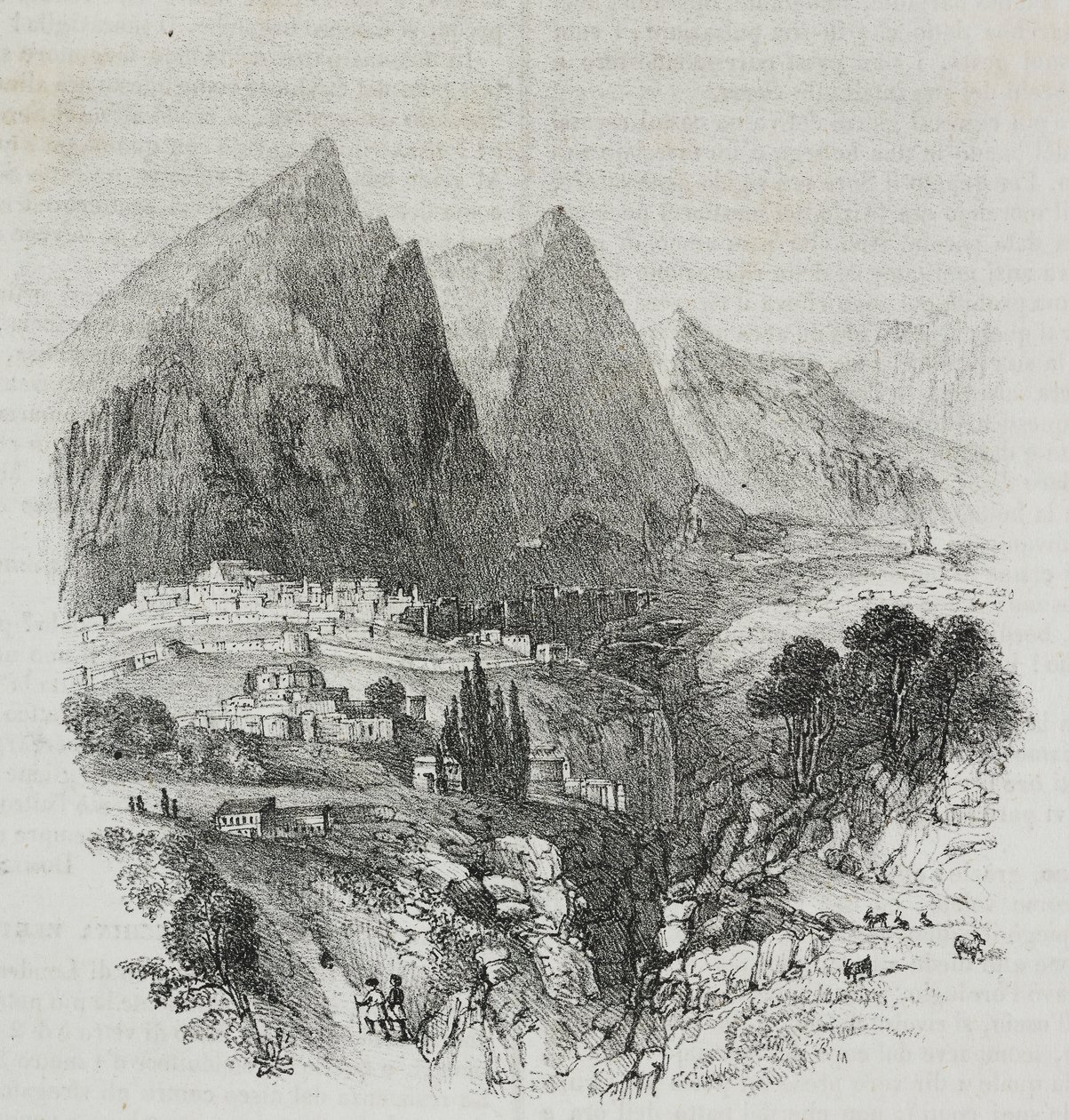 Delphi, Yunanistan'dan Parnassus Dağı'nın görünümü, Poliorama Pittoresco'dan Salvatore Puglia tarafından litografi, n 46, 25 Haziran by Salvatore Puglia