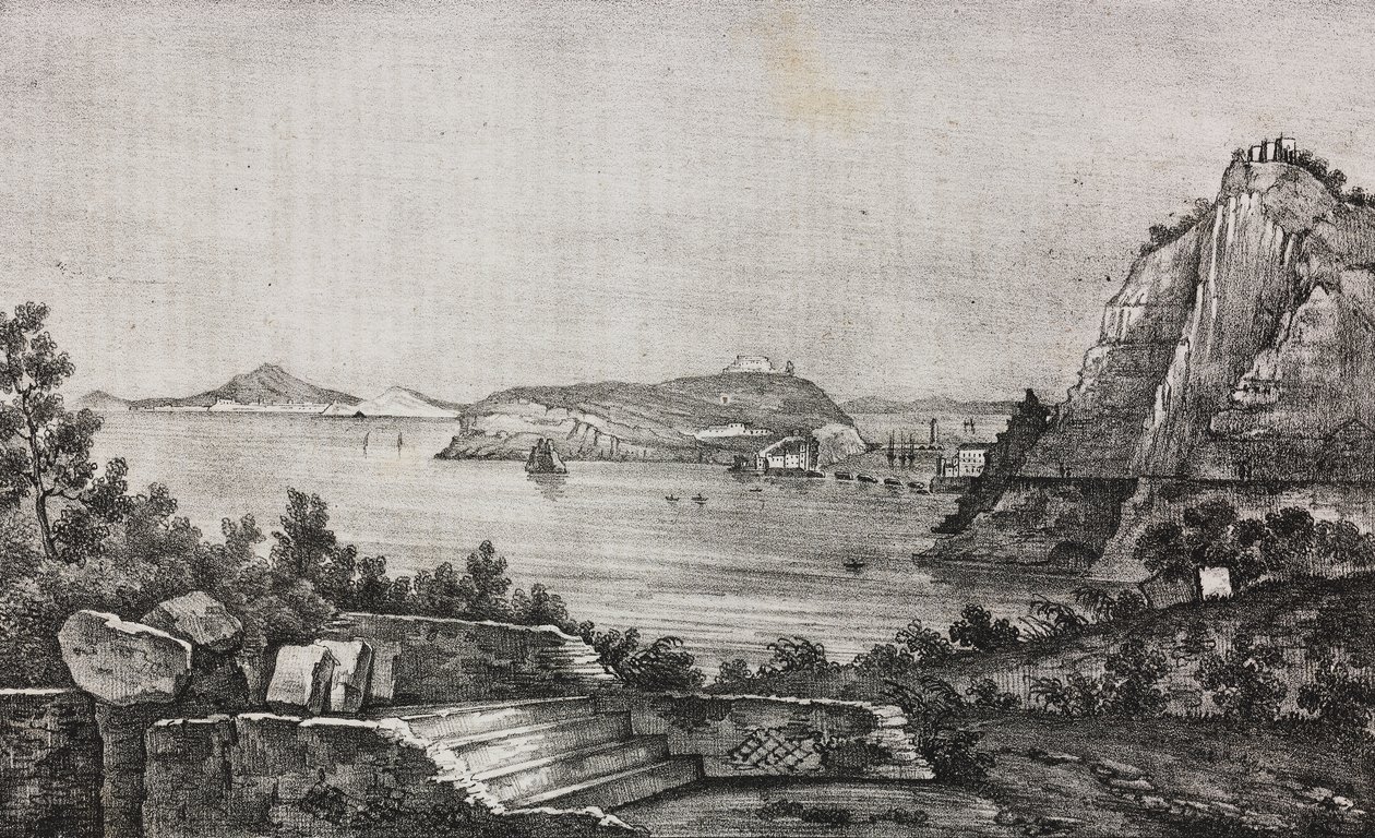 Monsenyör Di Pietro'nun terasından Posillipo'nun görünümü, Campania, İtalya, Poliorama Pittoresco'dan Salvatore Puglia'nın litografisi, n 32, Mart 16 by Salvatore Puglia