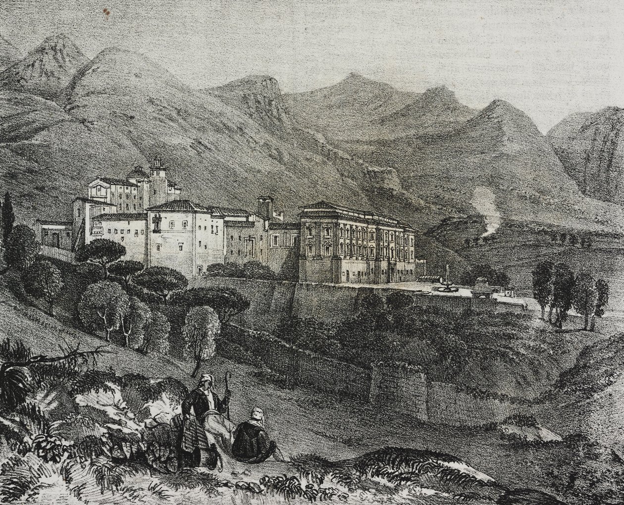 Palermo, Sicilya, İtalya yakınlarındaki San Martino delle Scale manastırının görünümü, Poliorama Pittoresco'dan Salvatore Puglia tarafından litografi, n 47, 2 Temmuz by Salvatore Puglia