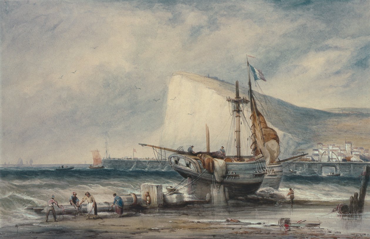 Shakespeares Cliff, Dover, Luggers on the Beach (kağıt üzerinde wc) by Samuel Austin