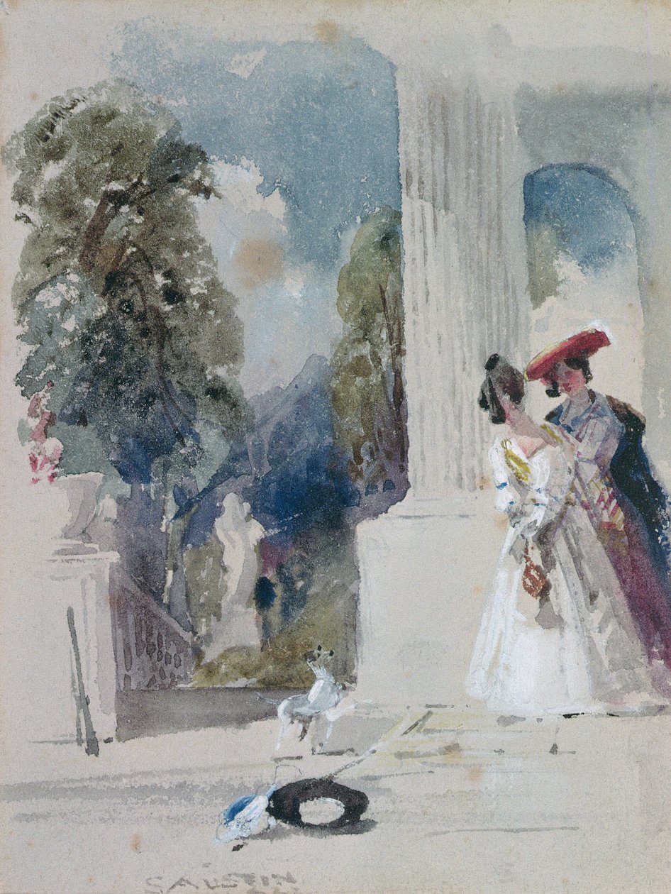 Sütunlu bir Portikonun yanında duran iki Bayan by Samuel Austin