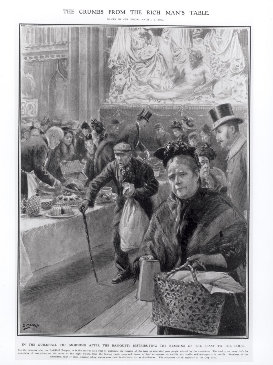 Zengin Adamın Sofrasından Kırıntılar: Ziyafetten Sonra Sabah Lonca Salonunda Ziyafetten Kalanların Yoksullara Dağıtılması, 1908 by Samuel Begg