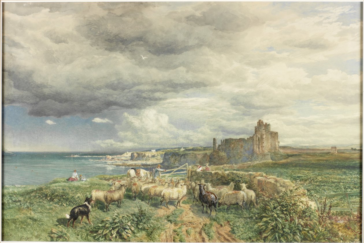 Kale, Koyun ve Çoban ile Deniz Kıyısı (sulu boya ve kağıt üzerine karalama) by Samuel Bough