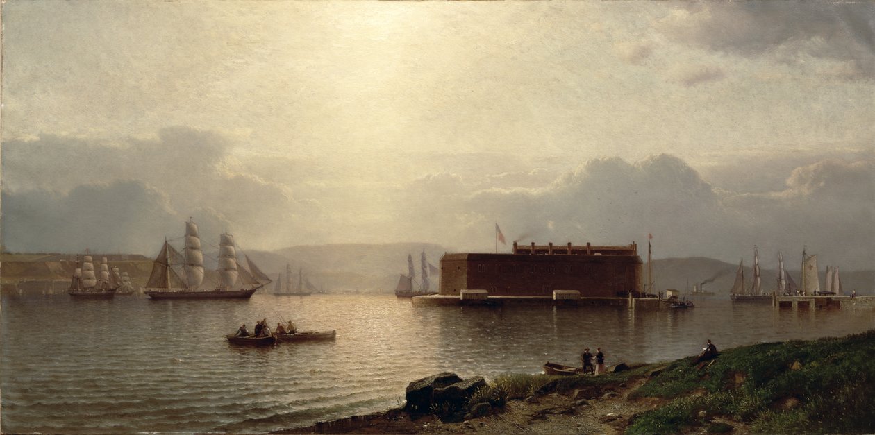 The Narrows and Fort Lafayette, Ships coming into Port, New York Harbour, 1868  by Samuel Coleman