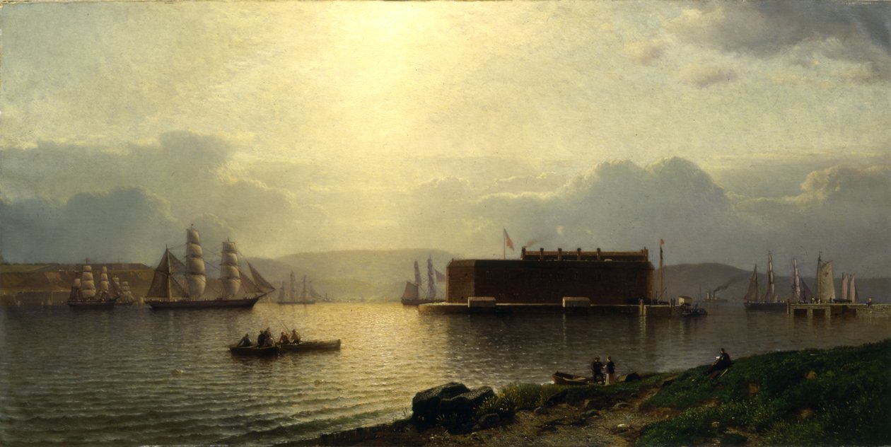 The Narrows ve Fort Lafayette, Limana Gelen Gemiler, New York Limanı, 1868 by Samuel Colman