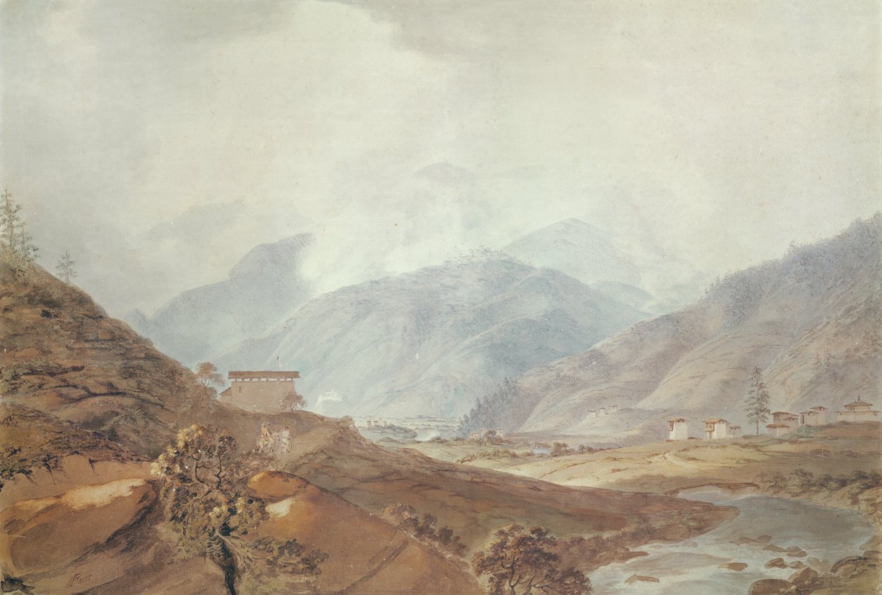Thimphu yakınlarındaki Dağ Manzarası, Bhutan, 1783, by Samuel Davis