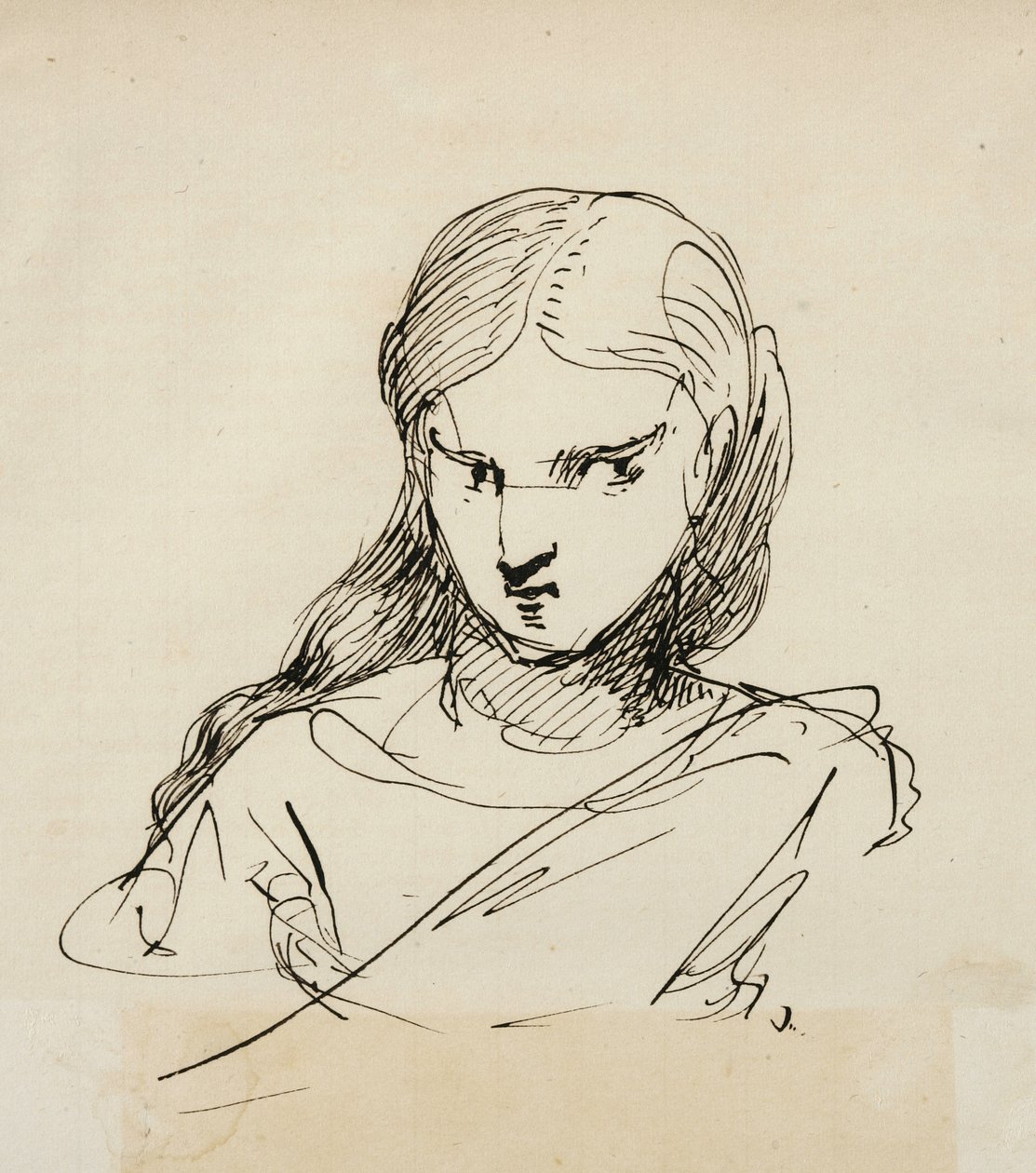 Kadın büstü taslağı, 1840 (krem çizgili kağıt üzerine kalem ve koyu kahverengi mürekkep) by Samuel Finley Breese Morse