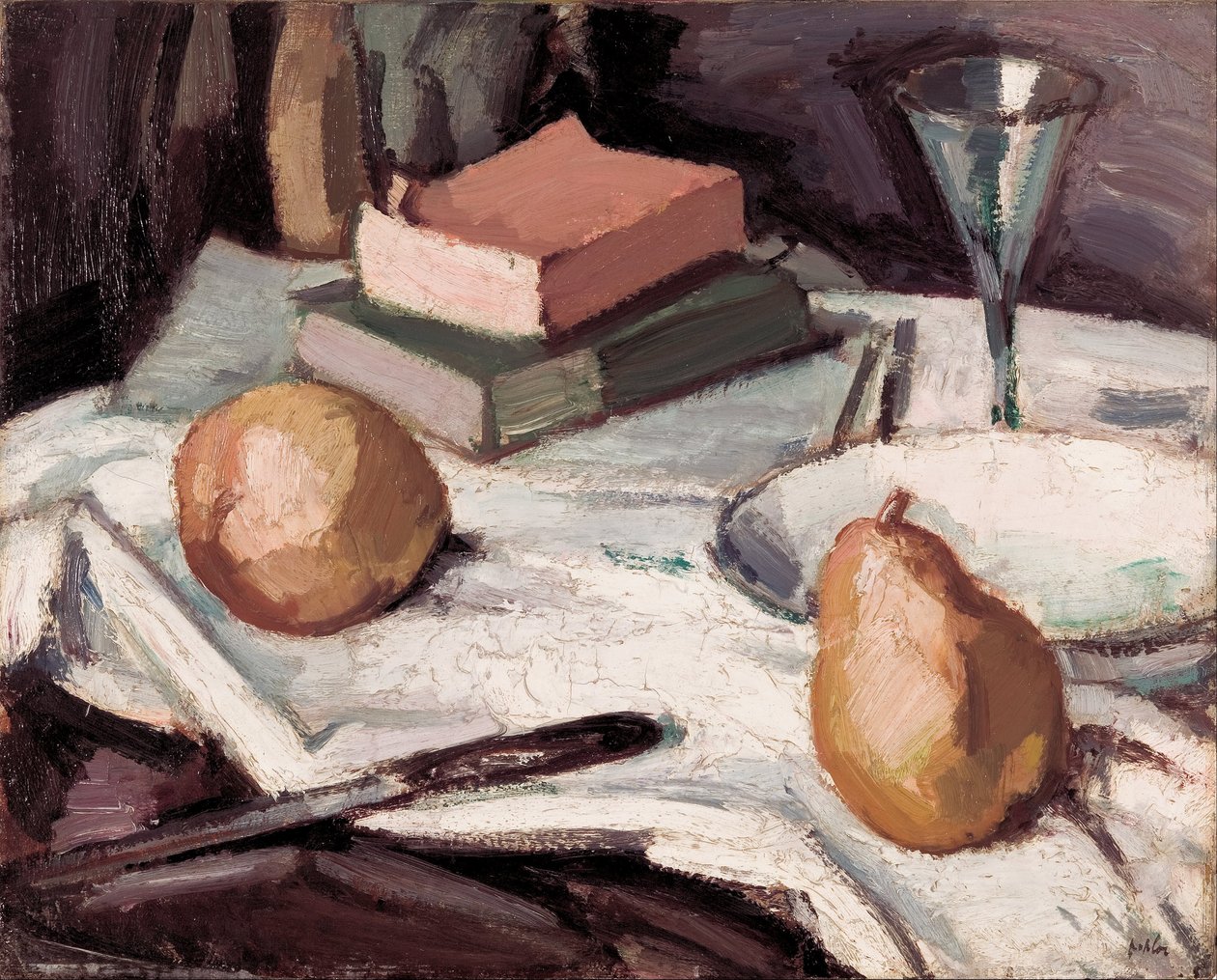 Armut ve şarap kadehi ile natürmort by Samuel John Peploe