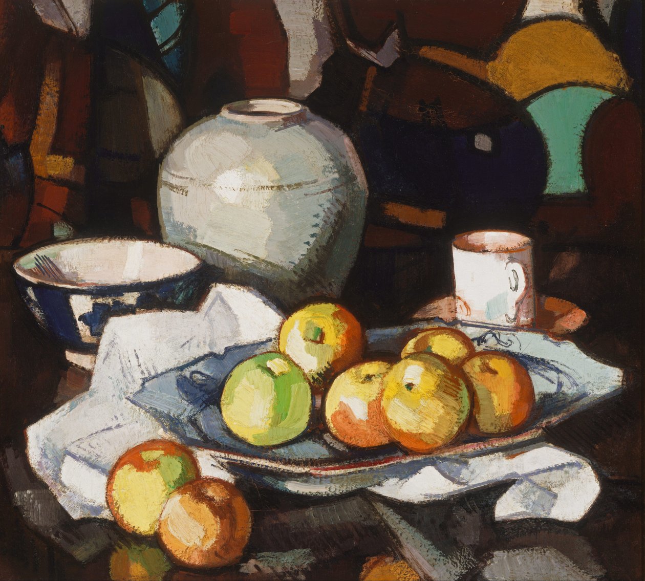 Natürmort- elma ve kavanoz by Samuel John Peploe