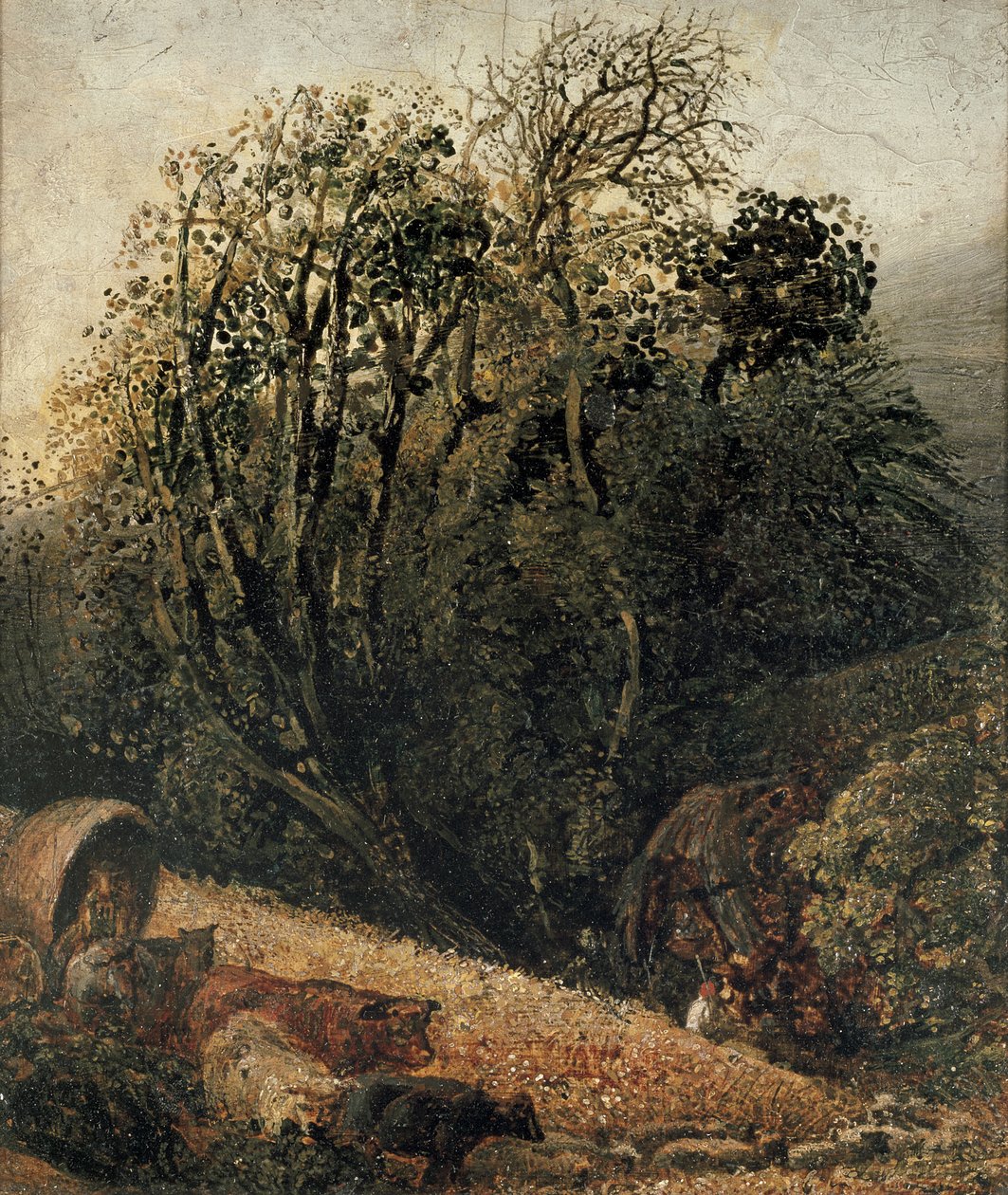 Ağaçlarla çevrili bir mısır tarlası, 19. yüzyıl by Samuel Palmer