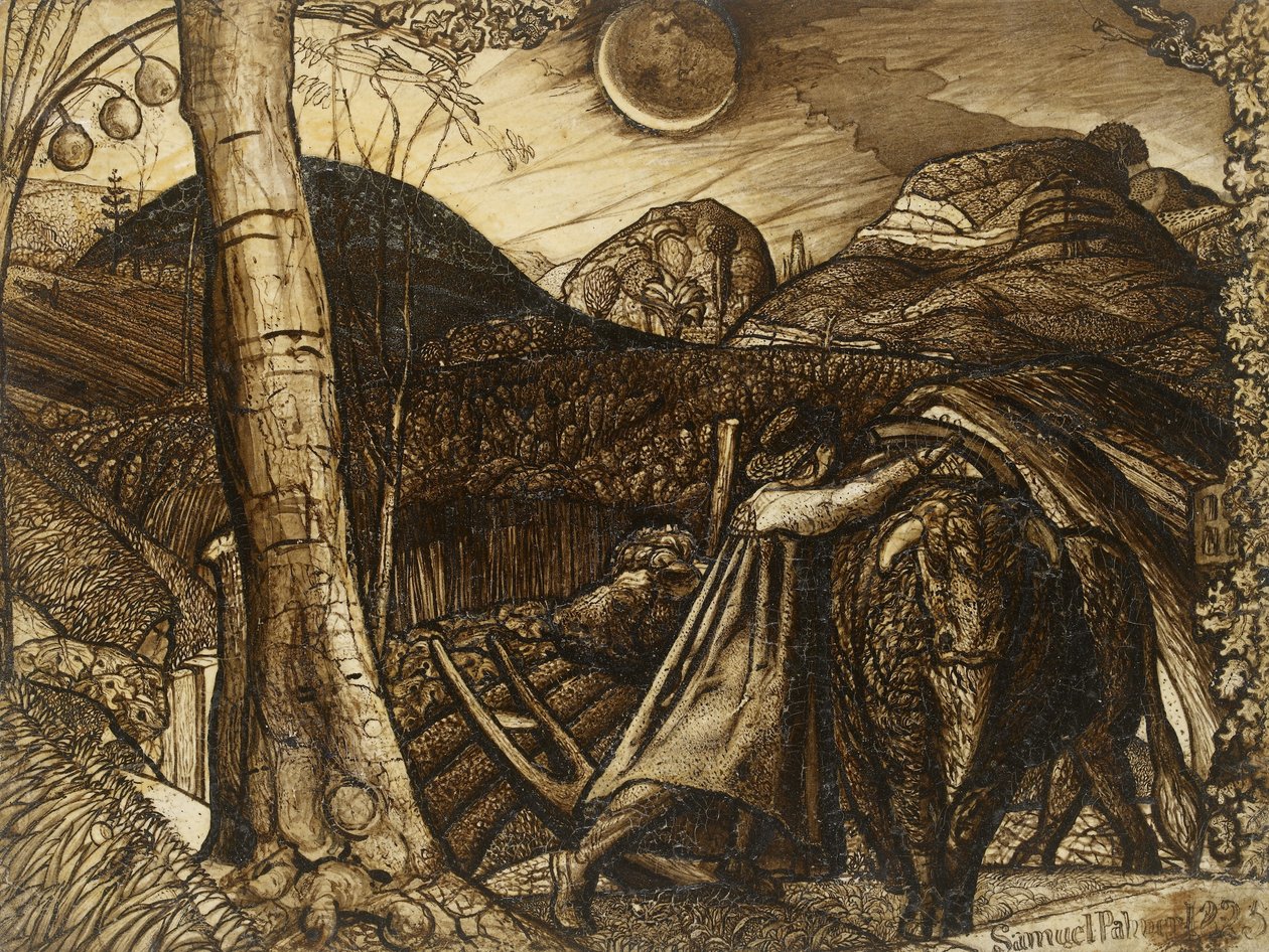 Rustik Bir Sahne, 1823 (sepya kalem ve fırça) by Samuel Palmer